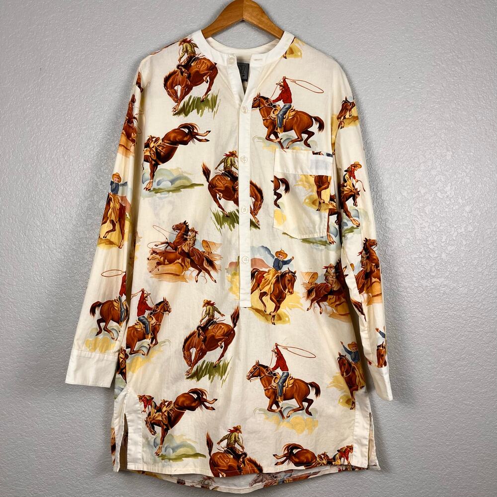 Laissez Wear Womens Size Medium 100% Cotton Western Cowboy Print Shirt Dress